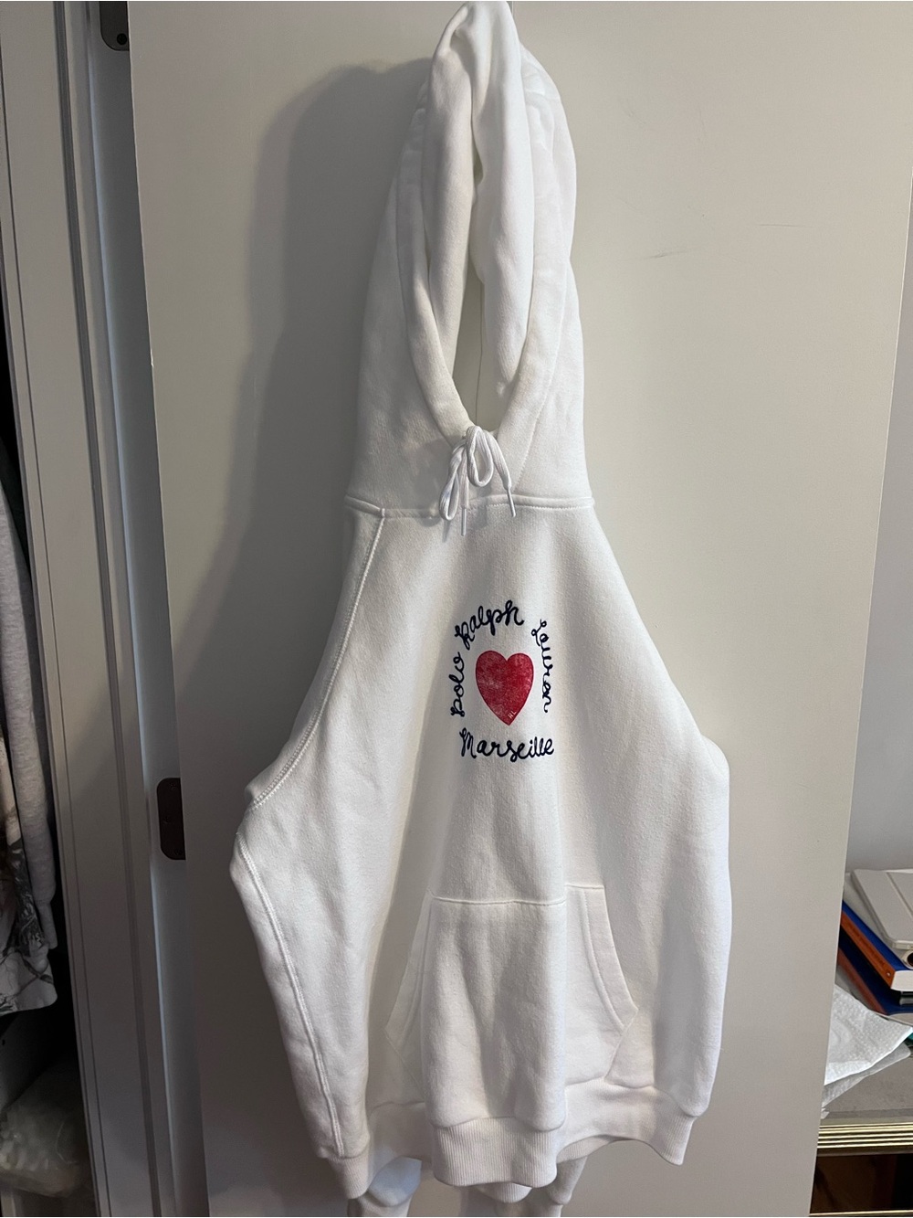 Polo by Ralph Lauren White Hoodie with Red Heart Embroidery